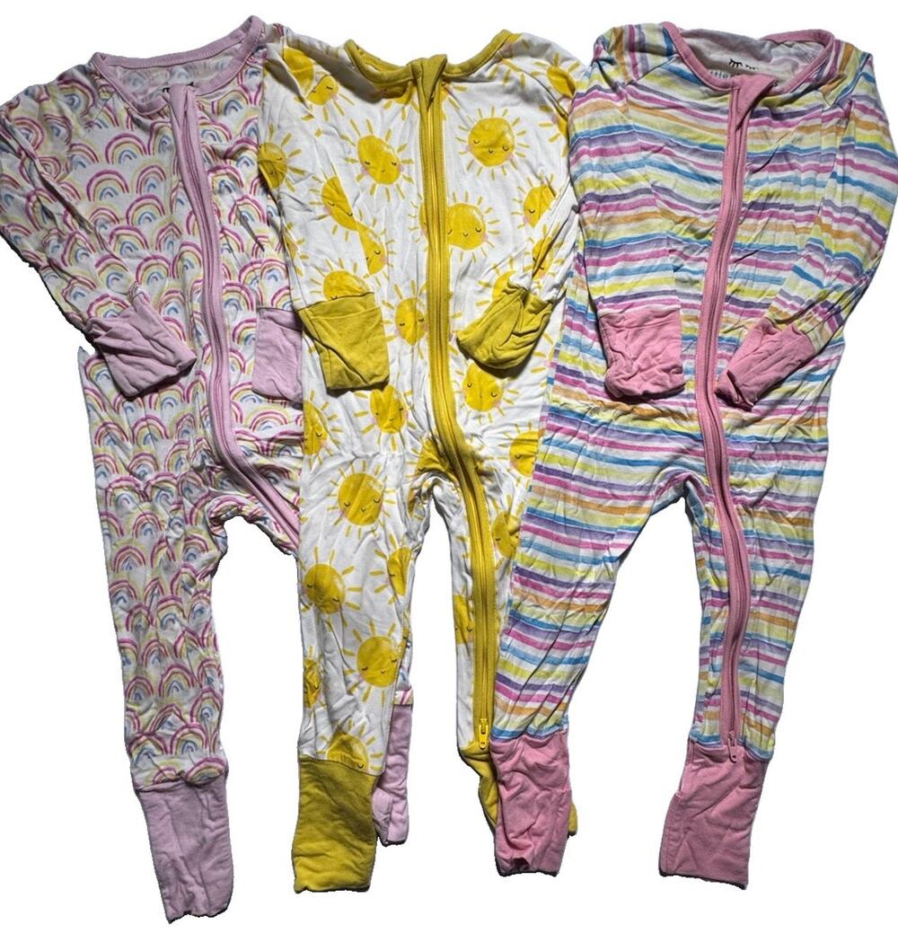 Little Sleepies Bamboo Zip Sleeper Lot 3 6-12M Convertible Footies Rainbow